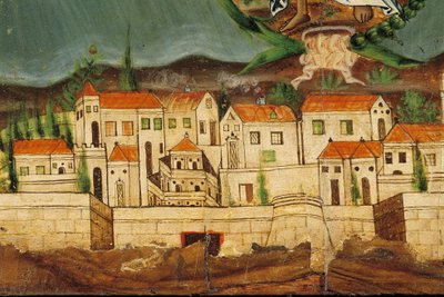 Pelmet, das die Wiedergeburt Griechenlands darstellt (Detail) von Greek School