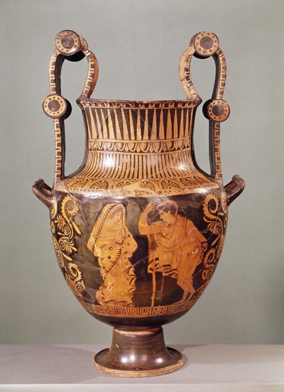Rotfiguriger Krater darstellend ein Gespräch zwischen einem Epheben und einer Frau im Himation, aus Böotien von Greek School