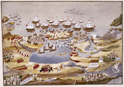 Belagerung und Seeschlacht, Tafel 13 aus Bildliche Geschichte des griechischen Unabhängigkeitskrieges von General Makryjannis von Greek School