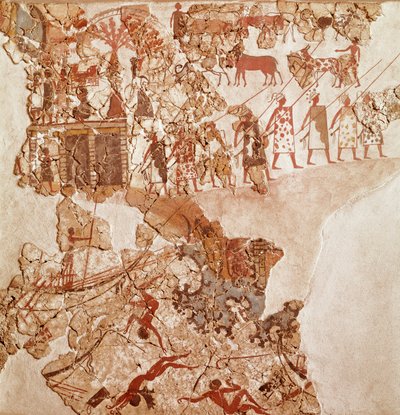 Der Tod der Libyer, Akrotiri-Fresko, Thera (heute Santorini) (Griechenland), minoische Zivilisation von Greek School