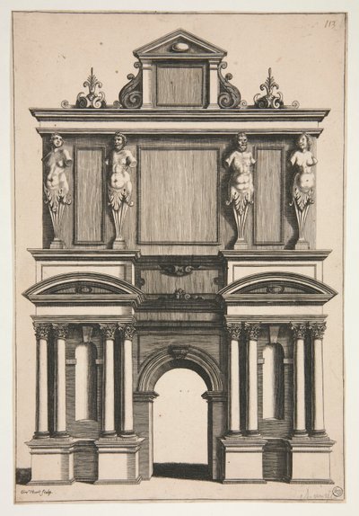 Entwurf für einen Bogen mit vier Termfiguren von Gregoire Huret