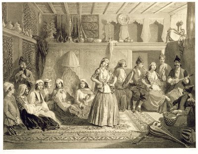 Ruheraum in der Nähe der Bäder von Shemakha, auf der Shirvanskaya Steppe, Tafel 40 aus einem Buch über den Kaukasus, graviert von Charles Claude Bachelier und Adolphe Bayot, veröffentlicht von Alfred Leon Lemerci von Grigori Grigorevich Gagarin