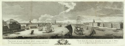 Blick auf die Newa flussabwärts zwischen dem Winterpalast und der Akademie der Wissenschaften Buch zum 50. Jahrestag von St. Petersburg, 1753 von Grigory Anikeevich Kachalov