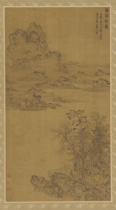 Abschied von einem Freund unter Herbstbäumen, Qing-Dynastie, 17.-frühes 18. Jahrhundert von Gu Fuzhen