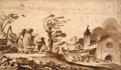 Landschaft mit einem Trauerzug von Guercino