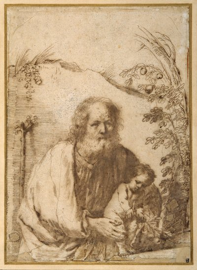 St. Joseph und das Jesuskind, einen Zweig eines Apfelbaums greifend von Guercino