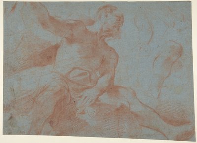 Sitzender alter Mann mit erhobenem rechten Arm (Tithonus) (recto) von Guercino