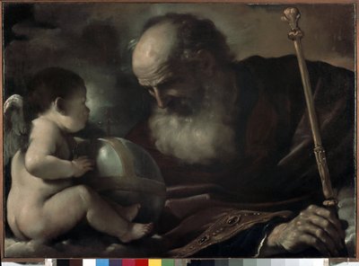 Der Allmächtige Vater mit einem Engel - Gemälde von Barbieri Giovanni Francesco genannt Il Guercino (1591-1666) von Guercino