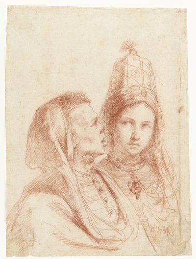Büsten eines Mannes und einer Frau in exotischen Kostümen von Guercino