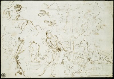 Opferung Isaaks (Vorderseite); Jakobs Traum (Rückseite) von Guercino