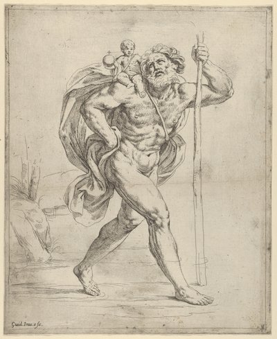Heiliger Christophorus mit dem Christuskind auf seiner rechten Schulter, ca. 1600-1640 von Guido Reni