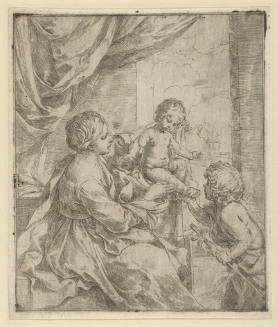 Die Jungfrau und das Kind an einem Tisch mit dem jungen Johannes dem Täufer, ca. 1600-1640 von Guido Reni