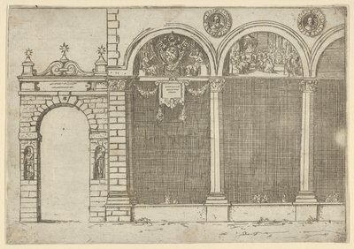 Die Arkade des Palastes des Erzbischofs von Bologna mit temporären Dekorationen für die e..., 1598 von Guido Reni