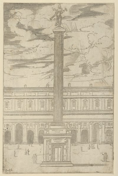 Triumphsäule mit weiblicher Figur des Ruhms, die eine Trompete hält, eine temporäre Dekoration, 1598 von Guido Reni