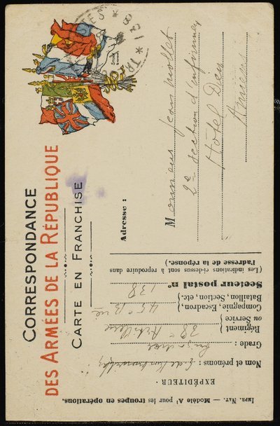 Autographierte Postkarte an Jean Mollet, 31. Juli 1915 von Guillaume Apollinaire