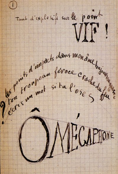 Calligramm von Guillaume Apollinaire - in „Du coton dans les oreilles“, Autographenmanuskript von 17 Blättern von Guillaume Apollinaire