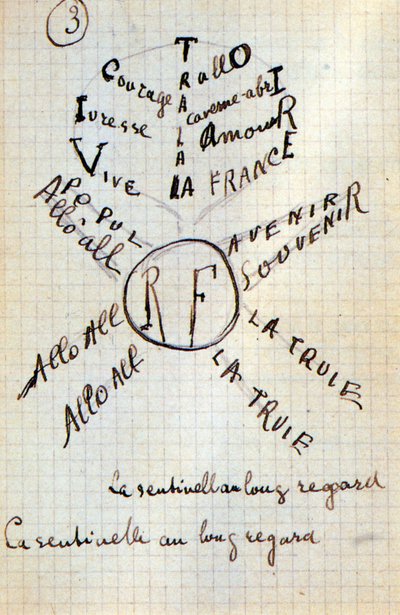 Kalligramm von Guillaume Apollinaire - in „Du coton dans les oreilles“, handschriftliches Manuskript von 17 Blättern von Guillaume Apollinaire