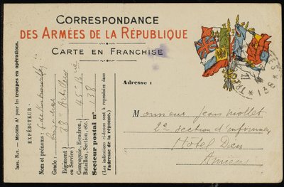 Postkarte an Jean Mollet von Guillaume Apollinaire