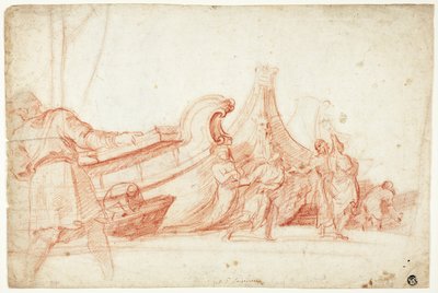Hafenszene (recto); Zwei Skizzen männlicher Figuren (verso) von Guillaume Courtois