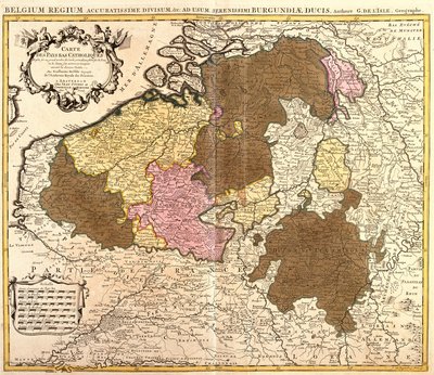 Karte der katholischen Niederlande (Belgien und Luxemburg) (Radierung) von Guillaume Delisle