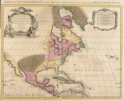 Karte von Nordamerika (Grönland, Kanada, USA, Mexiko und die Karibischen Inseln: Kuba, Haiti, Jamaika, Westindische Inseln) von Guillaume Delisle