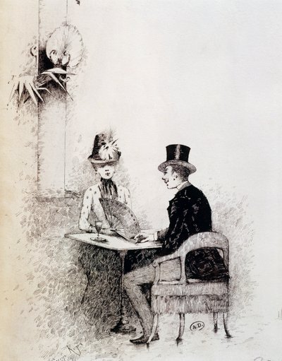 Paar in einem Pariser Café (Tinte auf Papier) von Guillaume Georges Roger