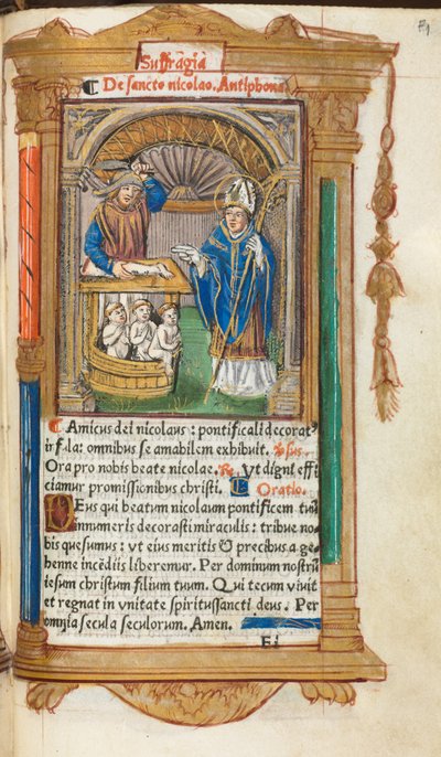 Gedrucktes Stundenbuch (Gebrauch von Rom): fol. 105r, St. Nikolaus von Guillaume Le Rouge