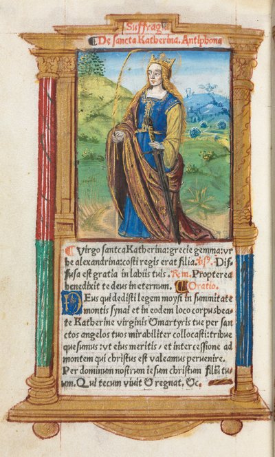 Gedrucktes Stundenbuch (Gebrauch von Rom): fol. 109v, St. Katharina von Guillaume Le Rouge