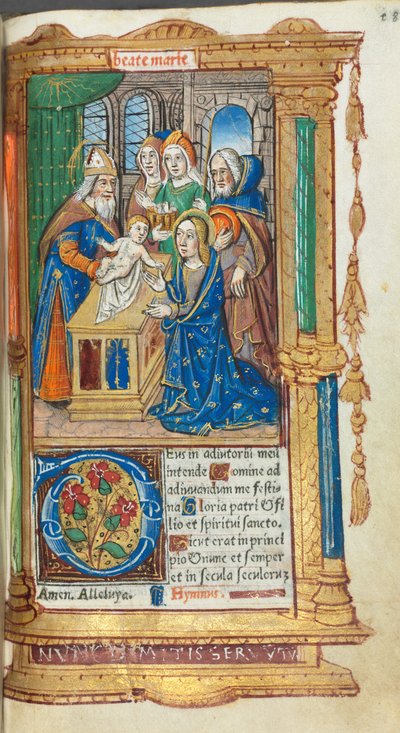 Gedrucktes Stundenbuch (Gebrauch von Rom): fol. 40r, Darstellung im Tempel von Guillaume Le Rouge