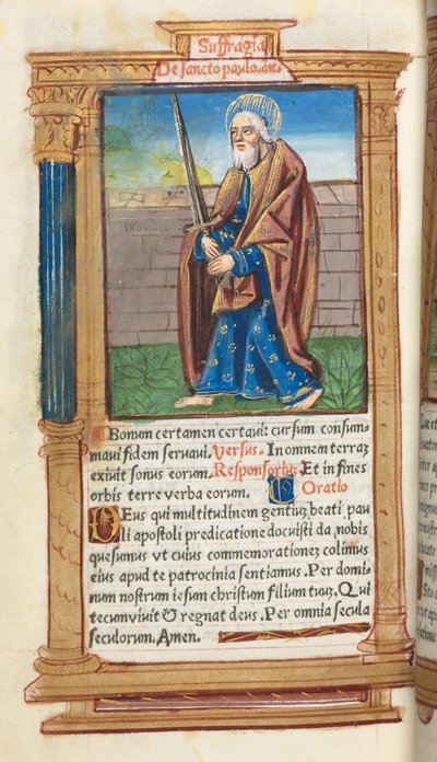 Gedrucktes Stundenbuch (Gebrauch von Rom): fol. 99v, St. Paulus von Guillaume Le Rouge