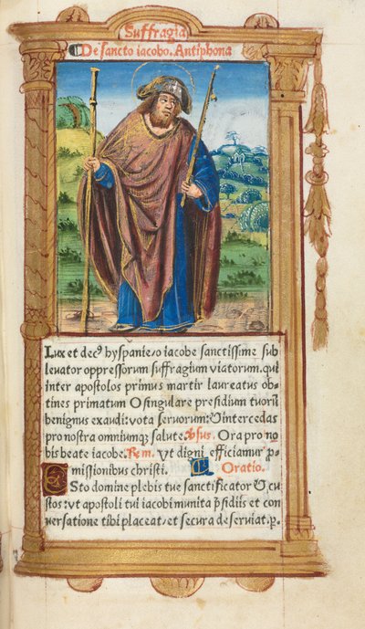 Gedrucktes Stundenbuch Gebrauch von Rom: fol. 100r, St. Jakobus der Ältere, 1510 von Guillaume Le Rouge