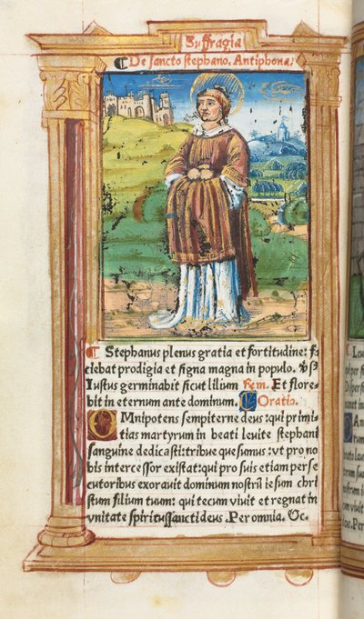 Gedrucktes Stundenbuch Gebrauch von Rom: fol. 100v, St. Stephan, 1510 von Guillaume Le Rouge