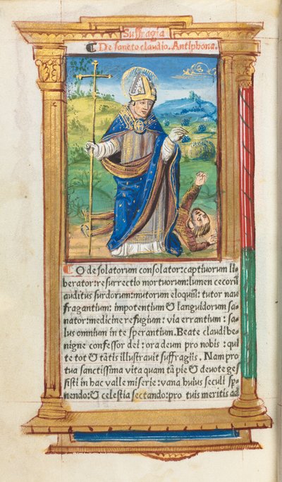 Gedrucktes Stundenbuch Gebrauch von Rom: fol. 105v, St. Claude als Bischof, 1510 von Guillaume Le Rouge