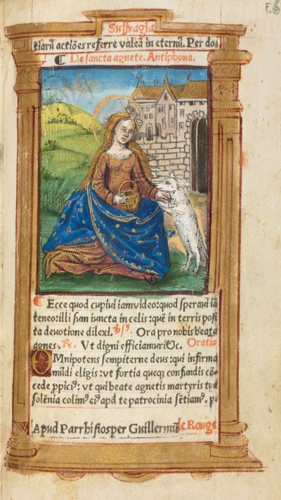 Gedrucktes Stundenbuch Gebrauch von Rom: fol. 112r, St. Agnes, 1510 von Guillaume Le Rouge