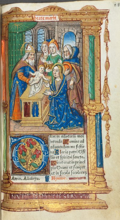 Gedrucktes Stundenbuch Gebrauch von Rom: fol. 40r, Darstellung im Tempel, 1510 von Guillaume Le Rouge
