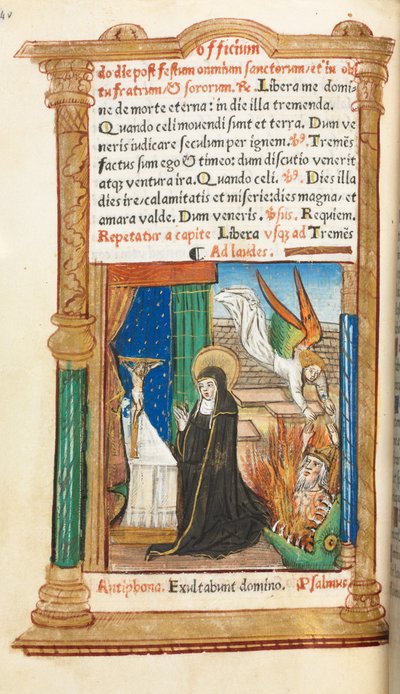 Gedrucktes Stundenbuch Gebrauch von Rom: fol. 84v, Dominikanische Nonne im Gebet von Guillaume Le Rouge