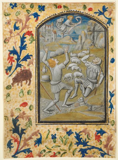 Blatt aus einem Stundenbuch: Verkündigung an die Hirten von Guillaume Vrelant