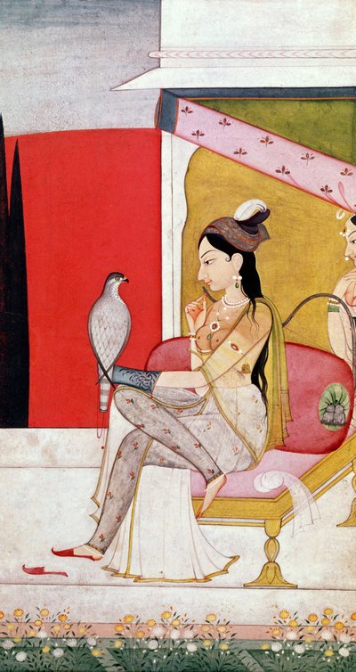 Dame mit einem Falken, Pahari-Stil, Punjab-Hügel, ca. 1750 von Guler School
