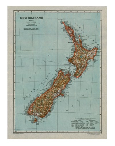 Karte von Neuseeland, ca. 1910 von Gull Engraving Company