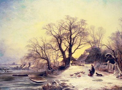 Figuren vor einem Cottage im Winter von Gustaf Fredrik Rydberg