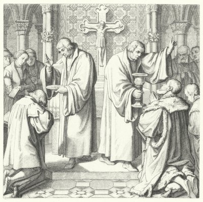 Die Heilige Kommunion in protestantischer und katholischer Form (Stich) von Gustav Ferdinand Leopold Konig