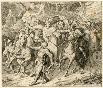 Die Entführung Martin Luthers auf seiner Rückreise - 1521 - durch Hauptmann von Berlepsch und Burkhard Hund, wegen der Bannbulle des Papstes und der Reichsacht des Kaisers von Gustav Ferdinand Leopold Konig