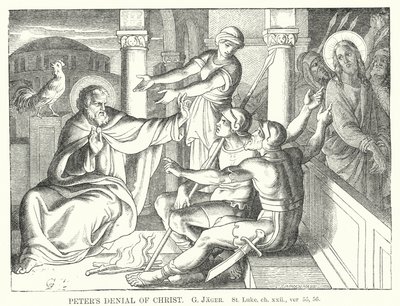 Petrus verleugnet Christus, Lukas, Kap. xxii, Vers 55, 56 von Gustav Jager