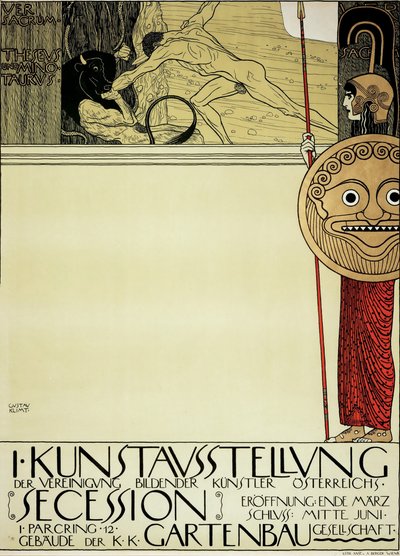 Plakat für die erste Kunstausstellung der Secession-Kunstbewegung von Gustav Klimt