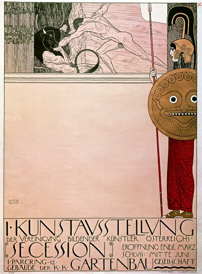 Plakat für die erste Ausstellung der Secession (Theseus und Minotaurus) von Gustav Klimt