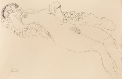 Liegender weiblicher Akt, nach links, 1917 von Gustav Klimt