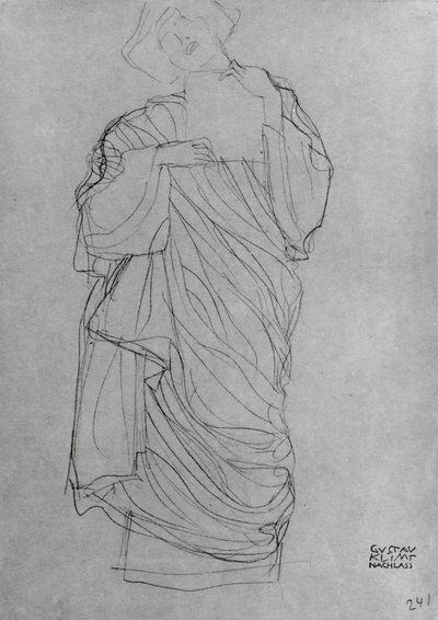 Gekleidete stehende Frau mit Karte von Gustav Klimt