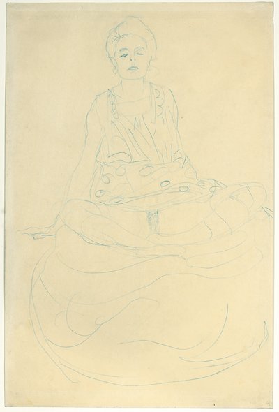 Sitzender Halbakt von vorne von Gustav Klimt