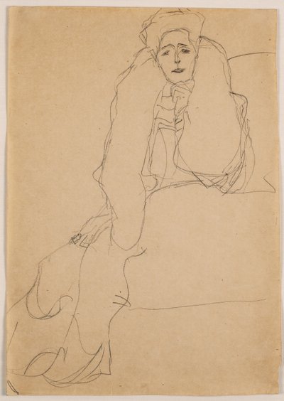 Sitzend nach links, den Oberkörper nach vorne, die Linke aufgestützt, 1904-1905 von Gustav Klimt