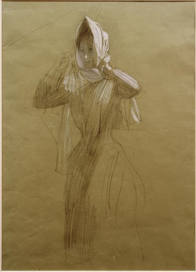 Stehende junge Frau, ein Kopftuch umlegend von Gustav Klimt